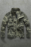 Camouflage Fashion Casual Solid Camouflage Print Buckle Zipper Mandarin Collar Outerwear