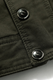 Army Green Fashion Casual Solid Pocket Zipper Mandarin Collar Outerwear