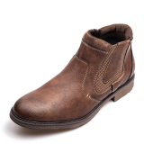Brown Fashion Patchwork Mesh Round Leather Shoes