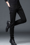 Black Casual Solid Patchwork Straight Mid Waist Straight Solid Color Pants