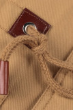 Хаки Повседневная однотонная лоскутная карманная металлическая фурнитура с украшением на молнии с воротником с капюшоном Верхняя одежда
