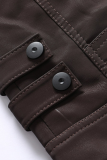 Coffee Fashion Casual Solid Patchwork Zipper Mandarin Collar Outerwear