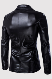 ブラック ファッション カジュアル ソリッド パッチワーク バックル ターンバック カラー アウターウェア