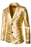 ゴールド ファッション カジュアル ソリッド パッチワーク バックル ターンバック カラー アウターウェア