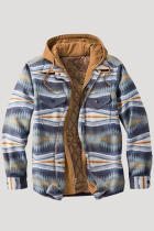 Ropa de abrigo cuello con capucha y bolsillo con estampado informal a la moda gris azul