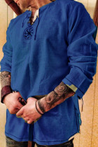 Blusas masculinas com estampa casual moda azul escuro básica manga longa gola redonda
