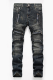 The cowboy blue Casual Street Patchwork Fold Zipper Pantalones de cintura media (sin cinturón)