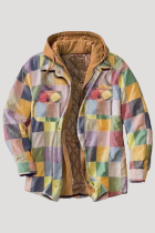 Multicolore mode décontracté Plaid Patchwork poche col à capuche vêtements d'extérieur