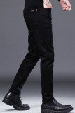 Black Casual Solid Patchwork Straight Mid Waist Straight Solid Color Pants
