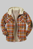 Prendas de abrigo de cuello con capucha de retazos a cuadros casuales de moda naranja