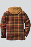 Dark Brown Fashion Casual Plaid Patchwork Hooded Collar Outerwear