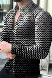 Black Gray Fashion Street Print Polka Dot Patchwork Buckle Turndown Collar Tops