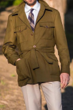 Ejército Verde Moda Estilo británico Hebilla de bolsillo sólido con cinturón Cuello vuelto Prendas de abrigo