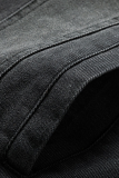 ブラックファッションカジュアルパッチワークポケットバックルターンダウンカラーアウター