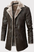 Prendas de abrigo de cuello vuelto con hebilla de bolsillo sólido casual de moda marrón