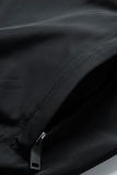 ブラックファッションカジュアルソリッドポケットジッパーマンダリンカラーアウター