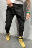Zwarte mode casual effen patchwork rechte middentaille broek