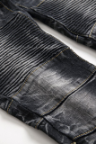 Blue Street Patchwork fazer velhas calças de zíper dobradas