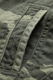 Dark Green Fashion Casual Solid Camouflage Print Buckle Zipper Mandarin Collar Outerwear