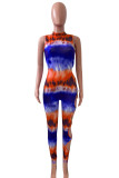 Blau Orange Fashion Sexy Print Bandage ausgehöhlt Half A Rollkragen Skinny Jumpsuits