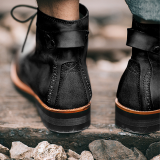 Zwarte mode patchwork gekruiste bandjes ronde leren schoenen