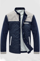 Prendas de abrigo de cuello mandarín con hebilla de patchwork sólido informal azul oscuro