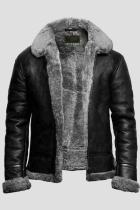 Prendas de abrigo con cuello vuelto en contraste de patchwork sólido casual de moda gris