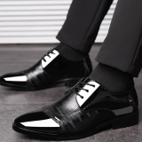 Black Fashion Casual Patchwork Cross Straps Pointed Leather Shoes