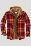 Red Fashion Casual Plaid Patchwork Hooded Kraag Bovenkleding