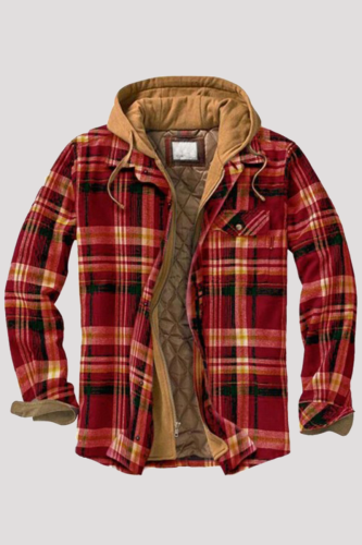 Red Fashion Casual Plaid Patchwork Hooded Kraag Bovenkleding