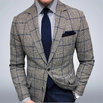 Capispalla con colletto risvoltato con fibbia patchwork scozzese casual moda grigia