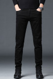 Vaquero Negro Casual Patchwork liso Recto Mediados de cintura Recto Color sólido Pantalones