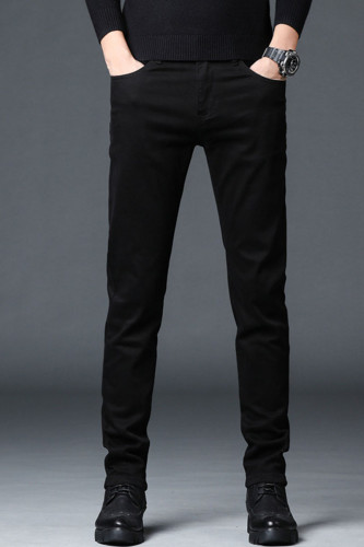 Black Casual Solid Split Joint Straight Mid Waist Straight Solid Color Pants