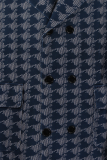 Mörkblått Mode Casual Print Pocket Spänne Turn-back krage Ytterkläder
