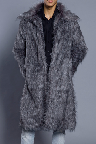 Ropa de abrigo cuello vuelto básico de bolsillo de patchwork informal de moda gris oscuro