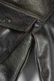 Black Fashion Street Solid Pocket Zipper Turndown Collar Outerwear