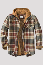 Red Gray Fashion Casual Plaid Patchwork Hooded Collar Outerwear