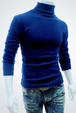 Navy Blue Casual Solid Patchwork Turtleneck Tops