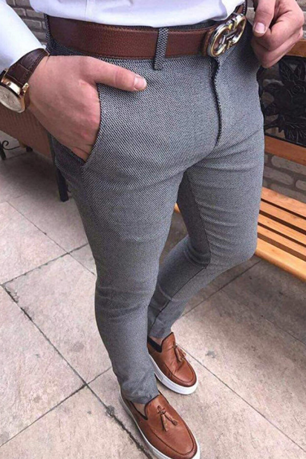 Pantalones de lápiz de cintura media rectos sólidos casuales de moda gris claro