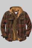 Prendas de abrigo con cuello vuelto y patchwork a cuadros casuales de moda marrón