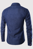 Hauts à col de chemise à boucle décontractée à la mode bleu profond