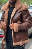 Prendas de abrigo casuales de patchwork de moda marrón con cinturón y cremallera con cuello vuelto