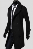 Prendas de abrigo de cuello vuelto con hebilla de patchwork sólido casual de moda negro