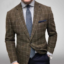 Capispalla con colletto risvoltato con fibbia patchwork scozzese casual alla moda marrone