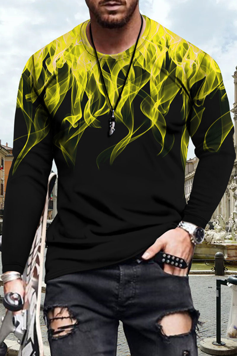 

Yellow Casual Street Print Split Joint O Neck Tops