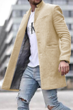 Light Gray Fashion Solid Pocket Buckle Turndown Collar Outerwear