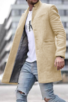 Khaki Fashion Solid Pocket Spänne Turndown krage Ytterkläder