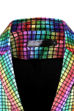 Colour Fashion Street Plaid Bronzing Patchwork Buckle Turn-back Collar Outerwear