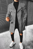 Black Casual Plaid Cardigan Turndown Collar Outerwear