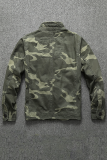 Grönt Mode Casual Solid Camouflage Print Spänne Dragkedja Mandarin Krage Ytterkläder